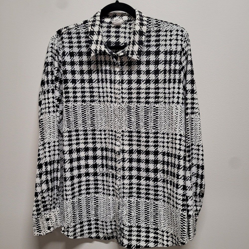 Richard Allan x HM Houndstooth Button Down Shirt Womens 12 Black White Blouse